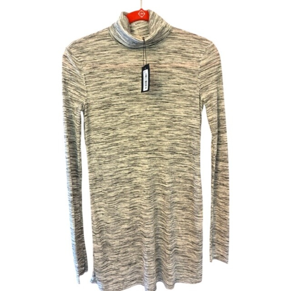 We The Free Turtleneck Top Womens XS Grey Space Dye Ribbed Back Slit NWT